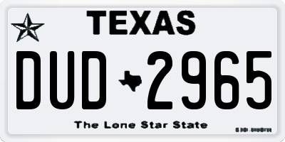 TX license plate DUD2965