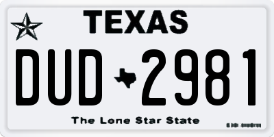 TX license plate DUD2981