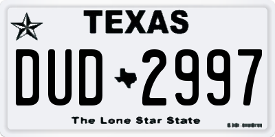TX license plate DUD2997