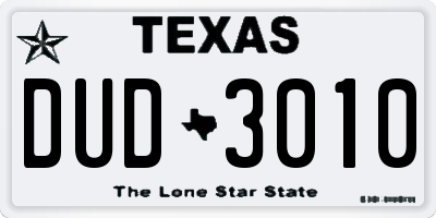TX license plate DUD3010