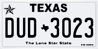 TX license plate DUD3023