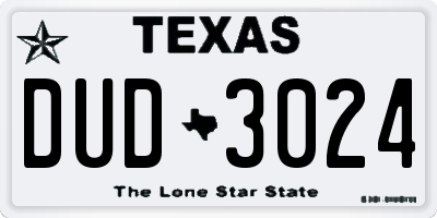 TX license plate DUD3024