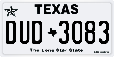 TX license plate DUD3083