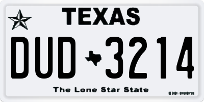 TX license plate DUD3214