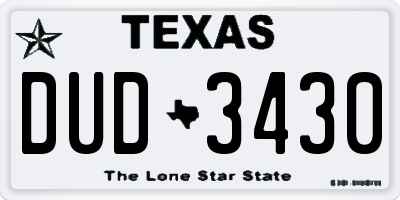 TX license plate DUD3430
