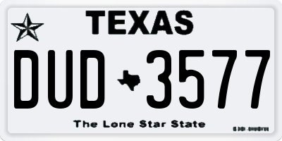 TX license plate DUD3577