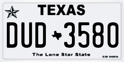 TX license plate DUD3580