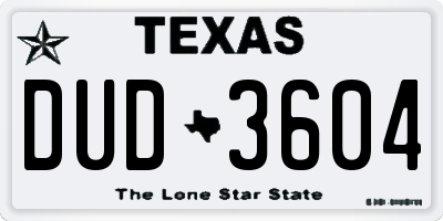 TX license plate DUD3604