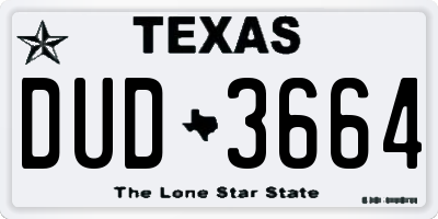 TX license plate DUD3664