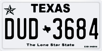 TX license plate DUD3684