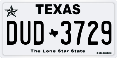 TX license plate DUD3729