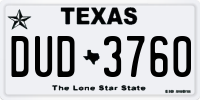 TX license plate DUD3760