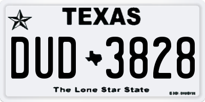 TX license plate DUD3828