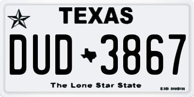 TX license plate DUD3867
