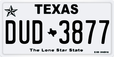 TX license plate DUD3877