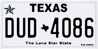 TX license plate DUD4086