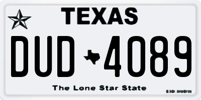 TX license plate DUD4089