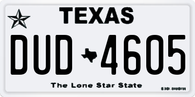 TX license plate DUD4605