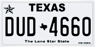 TX license plate DUD4660