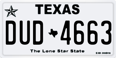 TX license plate DUD4663