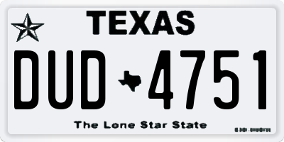 TX license plate DUD4751