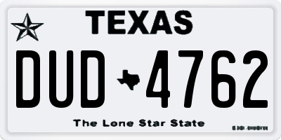 TX license plate DUD4762