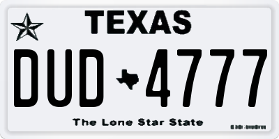 TX license plate DUD4777