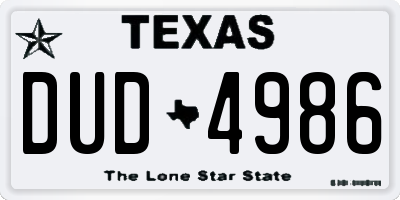TX license plate DUD4986