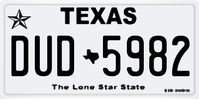 TX license plate DUD5982