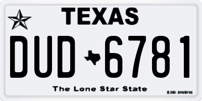 TX license plate DUD6781