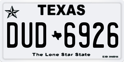 TX license plate DUD6926