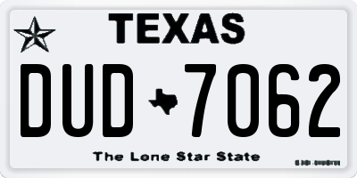 TX license plate DUD7062