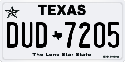 TX license plate DUD7205