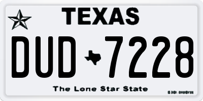 TX license plate DUD7228