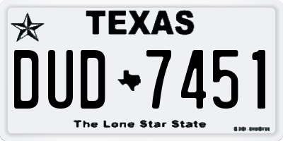 TX license plate DUD7451