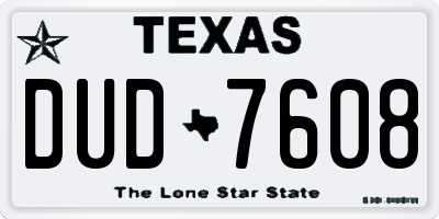 TX license plate DUD7608