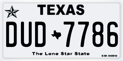TX license plate DUD7786