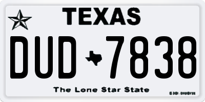 TX license plate DUD7838