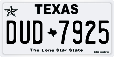 TX license plate DUD7925