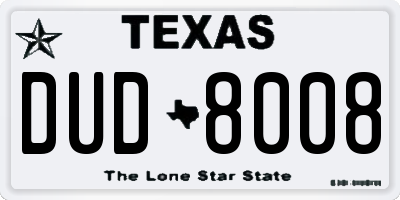 TX license plate DUD8008