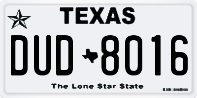 TX license plate DUD8016