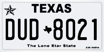 TX license plate DUD8021