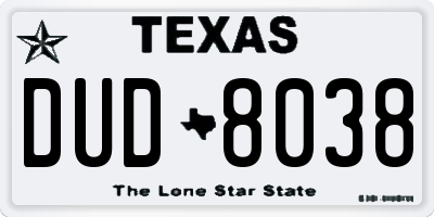 TX license plate DUD8038