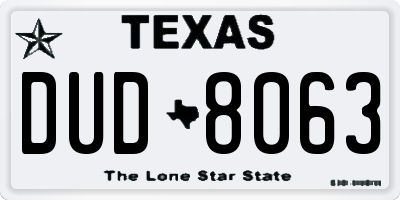 TX license plate DUD8063
