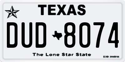 TX license plate DUD8074