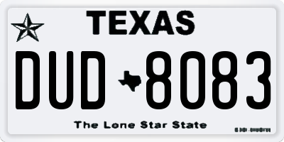 TX license plate DUD8083