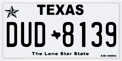 TX license plate DUD8139