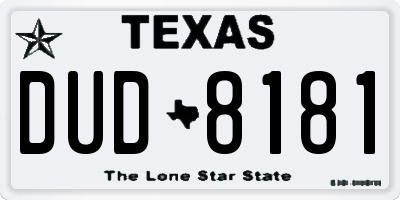 TX license plate DUD8181