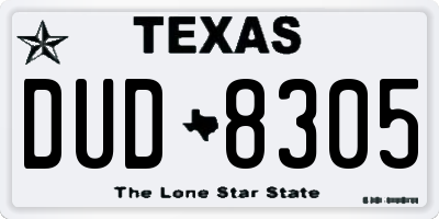 TX license plate DUD8305
