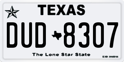 TX license plate DUD8307